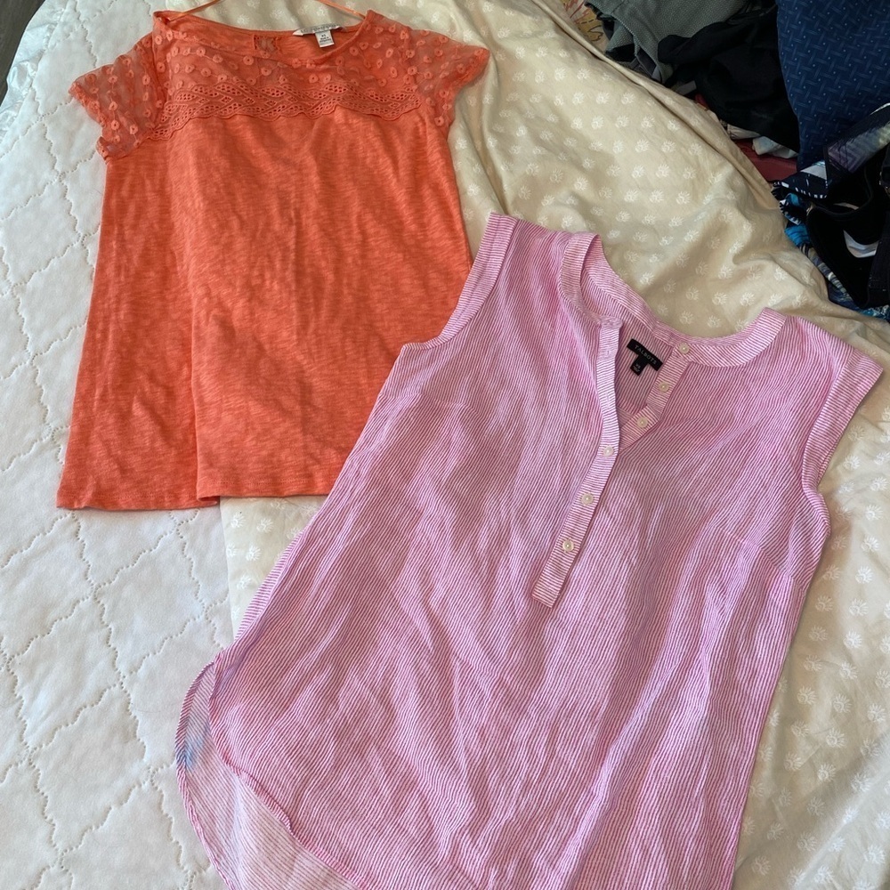 Set Lot 2 Lauren Conrad Talbot Sleeveless Tops Xs Pink  Striped Orange Lace
